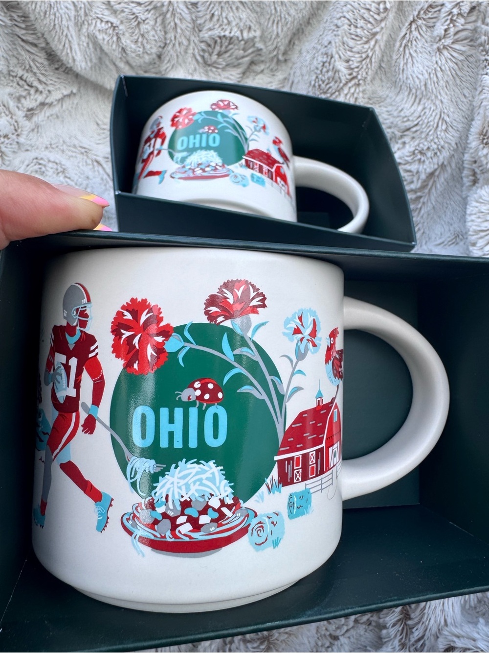 Ohio STARBUCKS Mug set - White/Green/Red